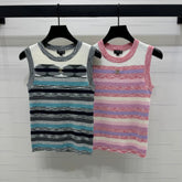 Chanel 25 Sleeveless Striped Top In Blue And Gray